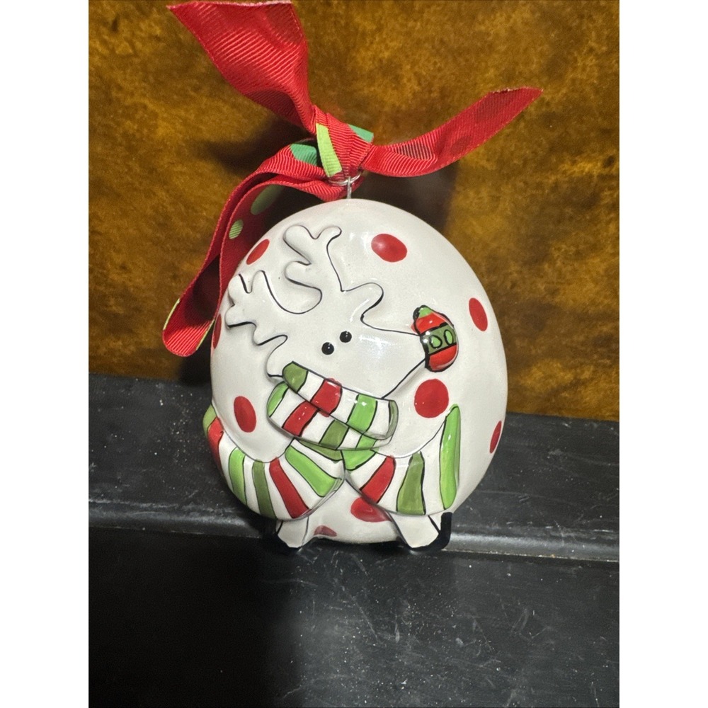 Vintage Porcelain You're So Deer To Me" Reindeer Ornament 4.5" L RARE